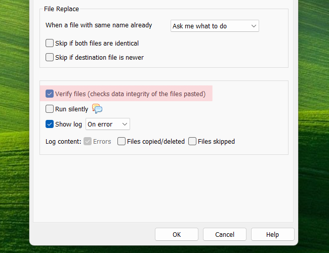 验证已复制文件的数据完整性