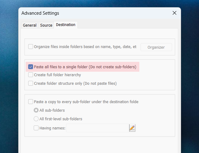 仅复制文件而不复制其文件夹